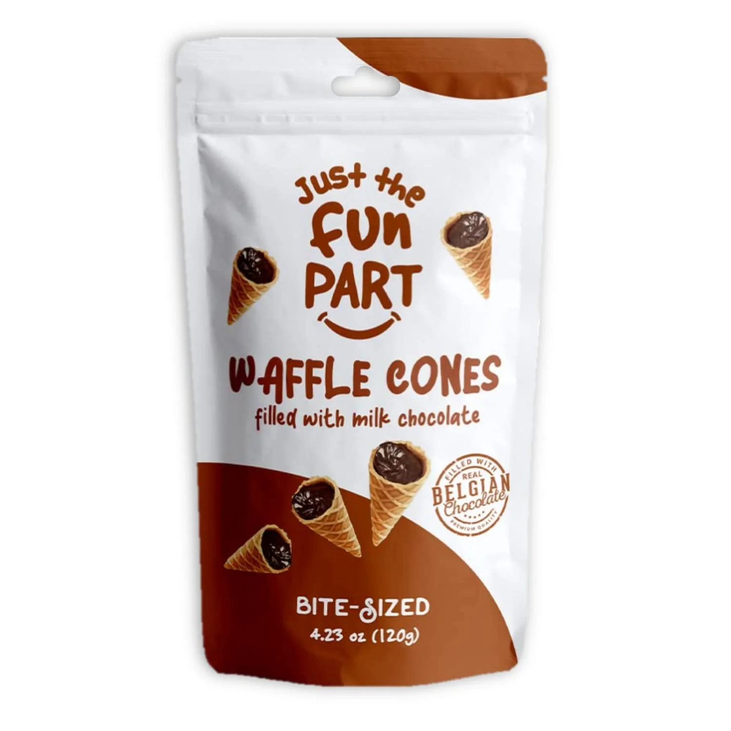 Just The Fun Part - Bite-Size Crispy Mini Waffle Cones - Filled With Premium Belgian Milk Chocolate - Great For Snacks, Desserts, Grab & Go - Pack of 6  (6 x 4.23 oz Bags Per Box - 25.38 oz Total)