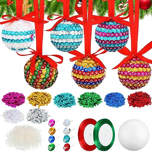 Liliful 20 Sets Christmas Crafts Sequin Ornaments Kit Includes Foam Balls Sequins Christmas Crafts Christmas Tree Ornaments DIY Crafting for Christmas Holiday Party (Classic)