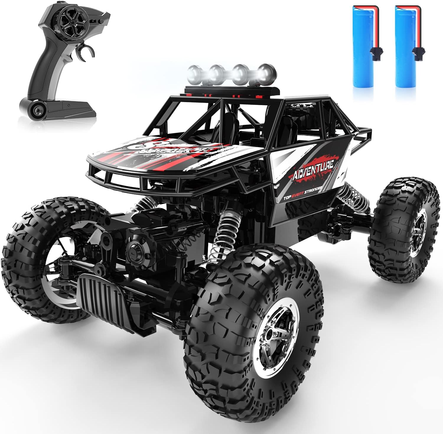 DEERC DE45 1:14 Remote Control Truck, RC Car Toy Rock Crawler, 4WD Off Road Monster Truck with Metal Shell Dual Motors LED Headlight 90 Min Play Pack of 2