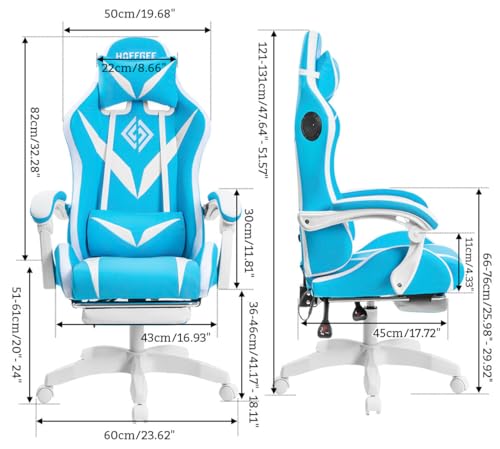 HOFFREE Gaming Chair Massage with Bluetooth Speakers and Led Lights Ergonomic Computer Gaming Chair with Footrest RGB Video Game Chair with High Back Lumbar Support Blue and Black