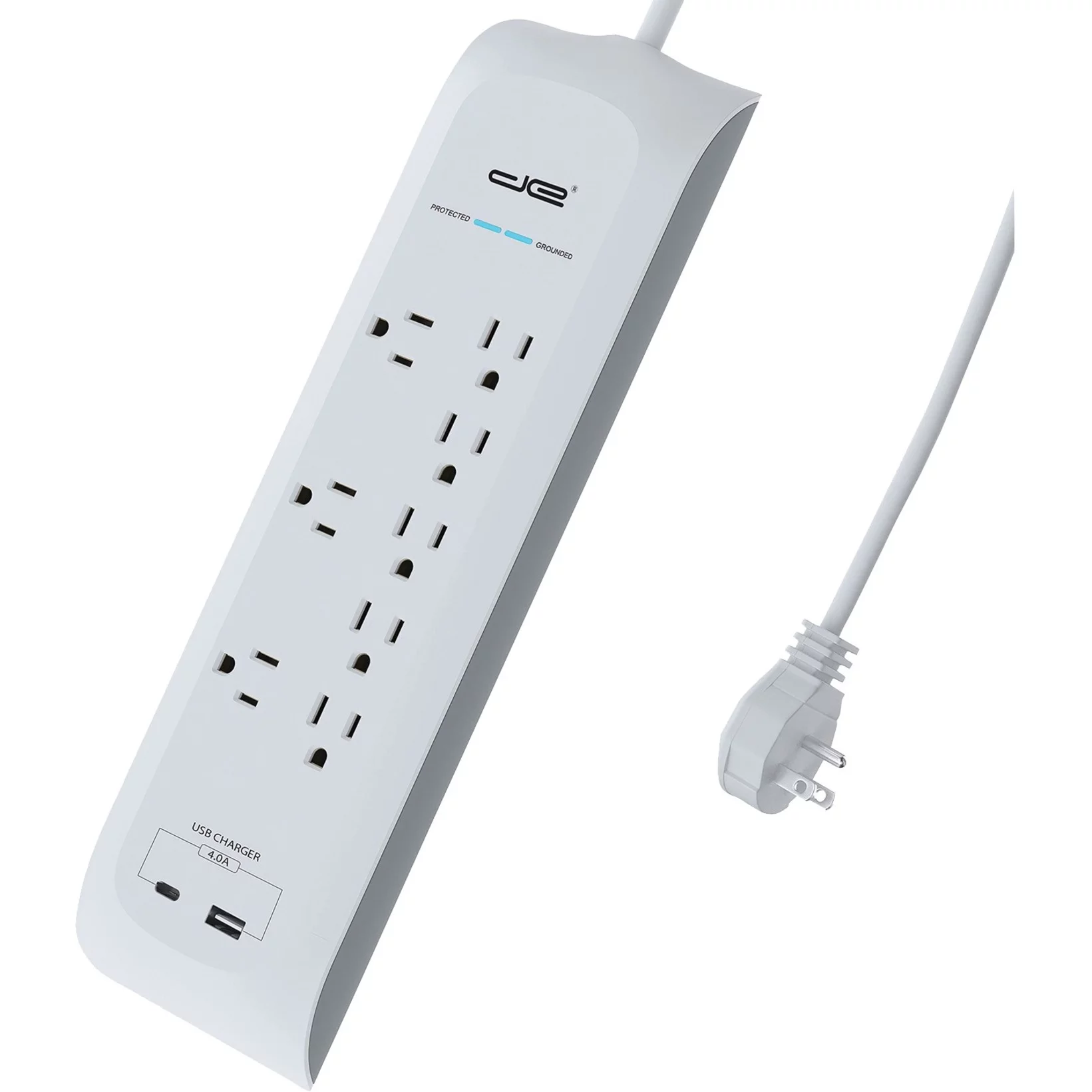 Digital Energy DEE1-1116 8-Outlet USB-A and USB-C Surge Protector Power Strip (White, 6-Foot Cord)