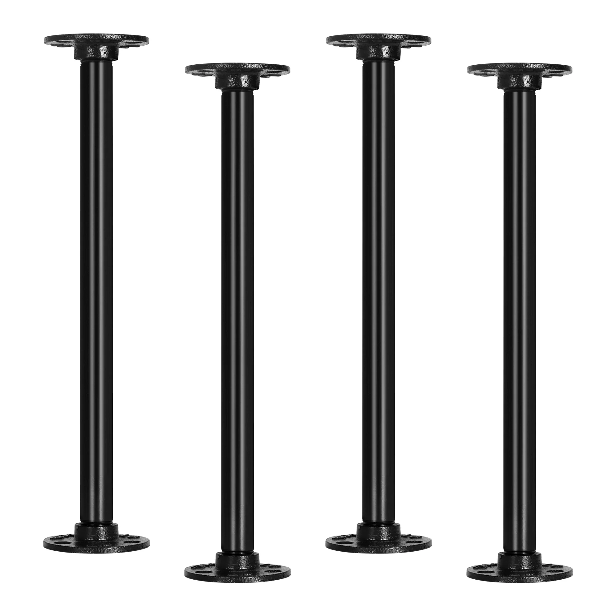 4-Pack 12 Inch Wheeled Tube Table Legs, Industrial Table Legs with Corner Casters - Rustic Metal Tube and Flange - Table Stand Brackets with Twine