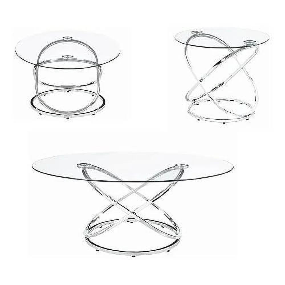 Modern 3 Piece Coffee Set With 2 End Tables, Glass , Chrome