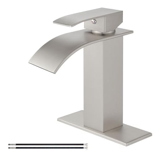 Airuida Brushed Gold Tall Waterfall Bathroom Vessel Sink Faucet Modern Bathroom Vanity Faucet Single Handle Single Hole Farmhouse Bar Mixer Tap Washbasin Faucet Deck Mount