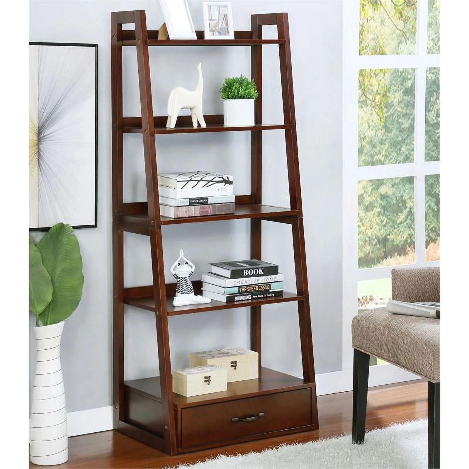 Bowery Hill Transitional Wood 1-Drawer Bookcase in Cherry Finish
