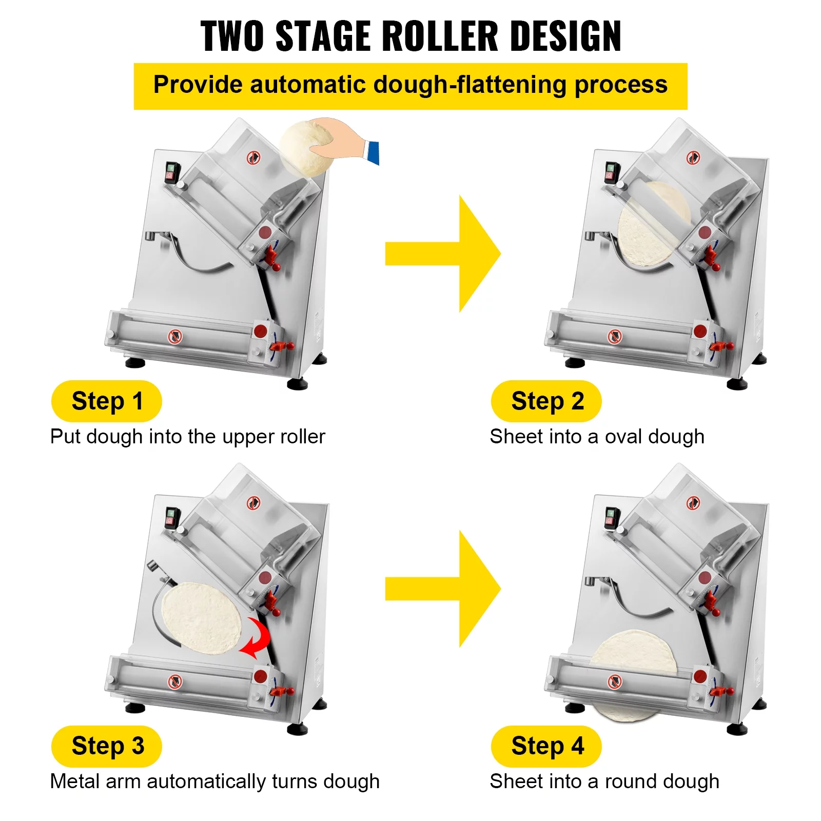 BENTISM Electric Dough Sheeter Pizza Dough Roller Sheeter Stainless Steel Max 12''
