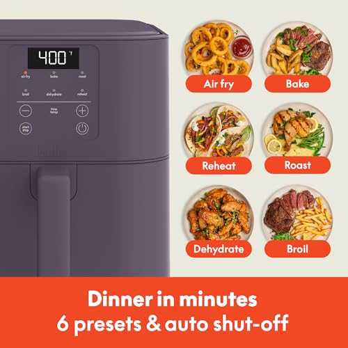 bella 4Qt Slim Air Fryer, Fits-anywhere™ Kitchenware, EverGood™ Ceramic Nonstick Coating, Adjustable Temperature, 6 Preset Cooking Options, 60 Min Auto Shutoff w Audible Tone, 3.3lb Capacity, Oatmilk