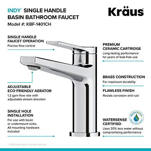 KRAUS Indy Single Handle One Hole Bathroom Sink Faucet in Chrome, KBF-1411CH