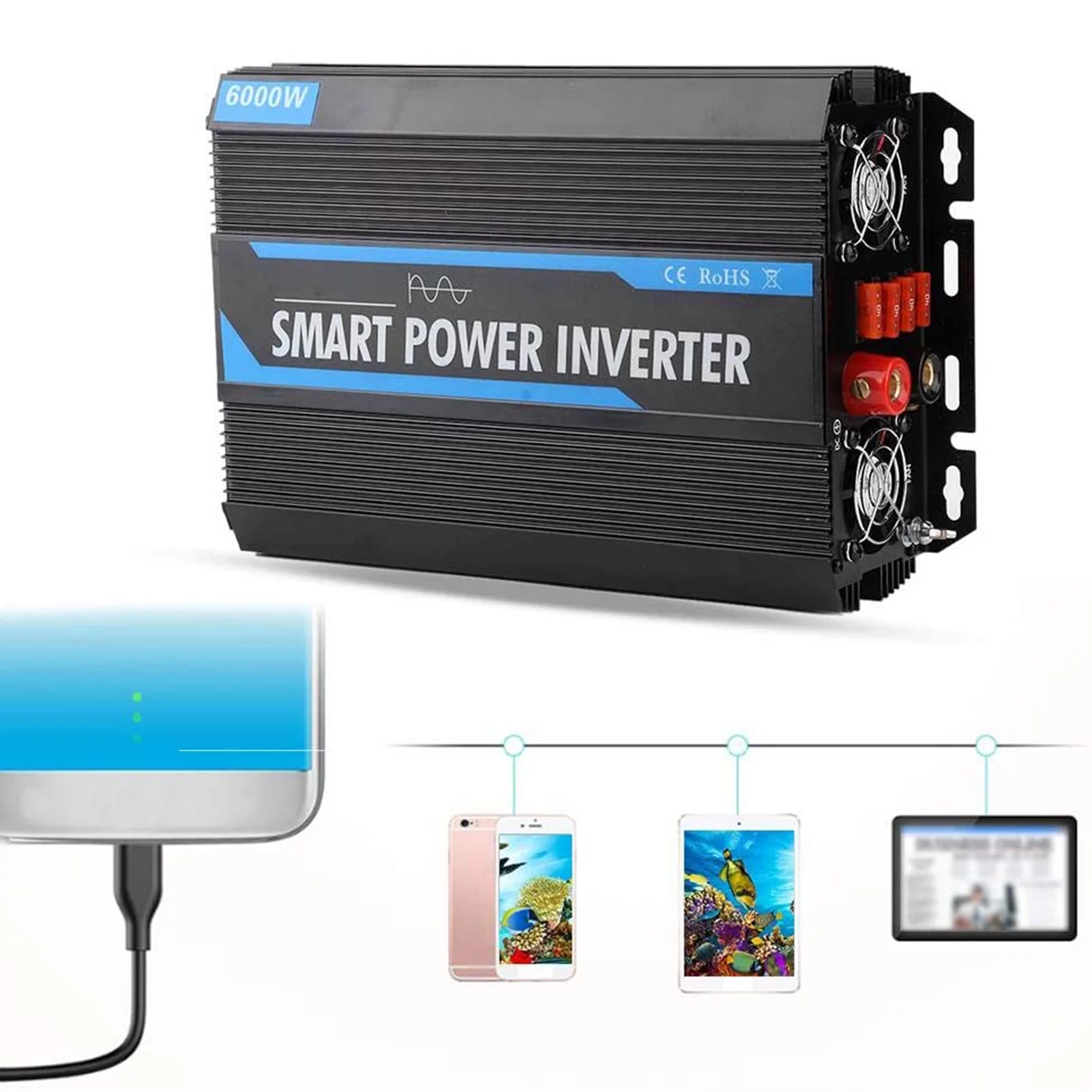 6000W Inverter Pure Sine Power Inverter DC AC Peak Power 12000W Charger for RV Car