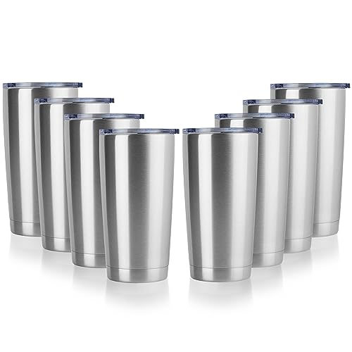 DOMICARE 20oz Stainless Steel Tumbler Bulk with Lid, Double Wall Vacuum Insulated Travel Mug, Powder Coated Coffee Cup, Powder Black, 8 Pack
