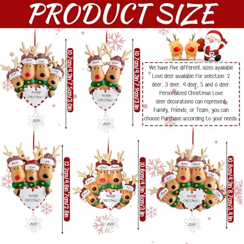 Personalized Reindeer Christmas Ornaments 2025, DIY Resin Elk Deer Family Ornaments with Custom Name, Tree Decorations, 3D Customized Christmas Ornament Gifts (Family of 4)