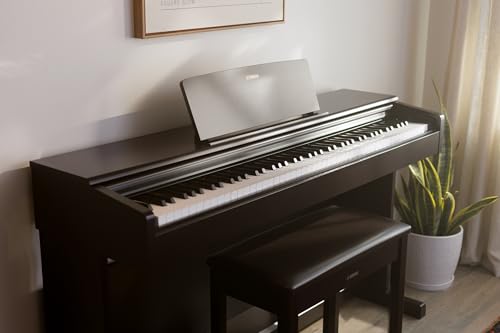 Yamaha Arius, 88-Key Weighted Action Digital Beginner and Intermediate Players, Dynamic Response, Grand Piano Sound, 3-Pedal Unit, Upright Design, Bench Included, Dark Rosewood (YDP105R)