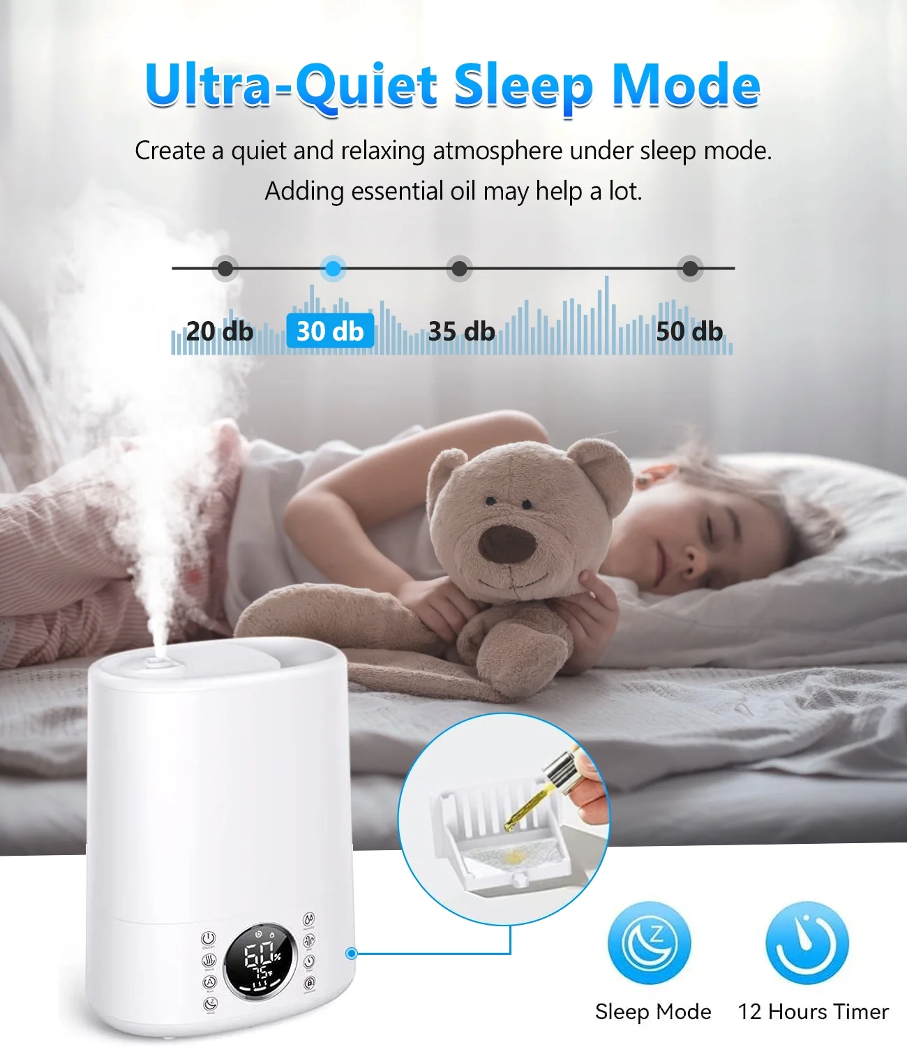 Ruiya Humidifiers Warm and Cool Mist Top Fill 861 sq ft. 6L for bedroom with Ultrasonic Humidifier for Large Room With Remote