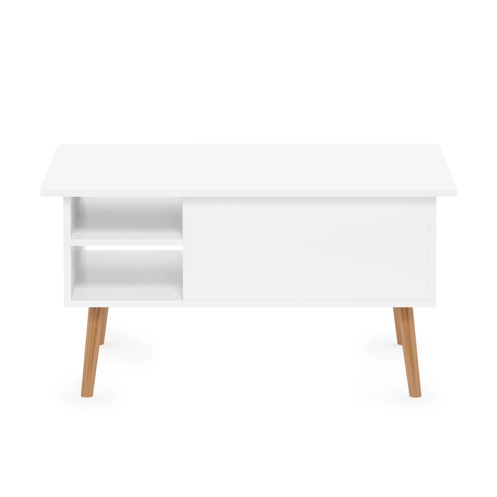 Furinno Jensen Lift Top Coffee Table With Wooden Leg, Solid White