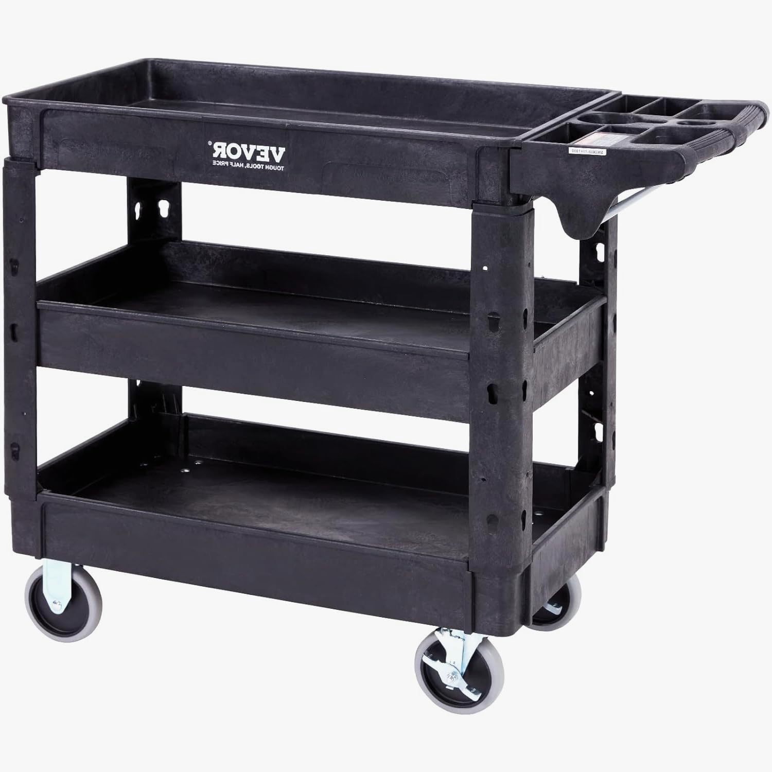VEVOR Utility Service Cart, 3 Shelf 550LBS Heavy Duty Utility Cart with 360° Swivel Wheels 2 with Brakes, Ergonomic Storage Handle for Warehouse Garage, Black