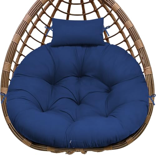 Round Egg Chair Cushion Outdoor, Waterproof Thicken Replacement Round Hanging Egg Swing Chair Cushion with Pillow, Wicker Rattan Hammock Basket Cushion for Outdoor Furniture. 45x45x5 inch， Grey