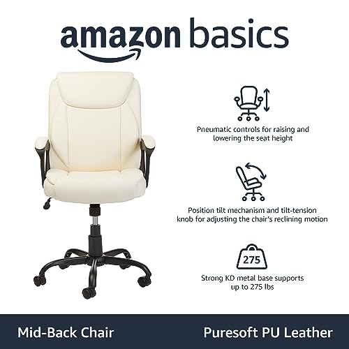 Amazon Basics Classic Puresoft PU Padded Mid-Back Height Adjustable Office Computer Desk Chair with Armrest, 26