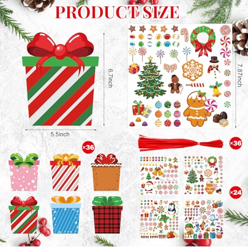 WILLBOND 36 Pack Christmas DIY Picture Frames Craft Kit for Kids Xmas Tree Photo Frames Ornaments with Stickers for Xmas Winter Holiday Party Activities Games Favor(Gift Box)