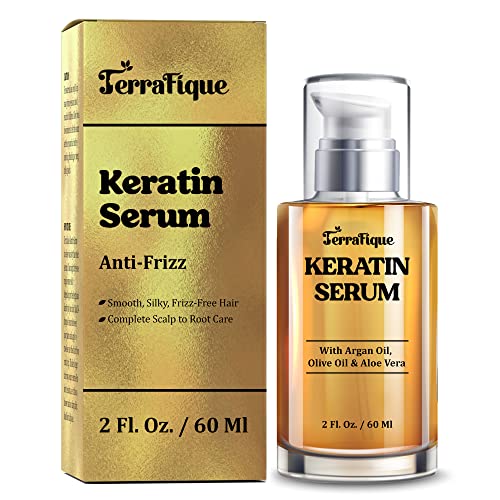 Keratin Hair Serum - Anti Frizz Hair Serum - Keratin Leave in Conditioner - Hair Smoothing Serum with Argan Oil - Hair Straightening Serum for All Hair Types - 2 Fl. Oz.
