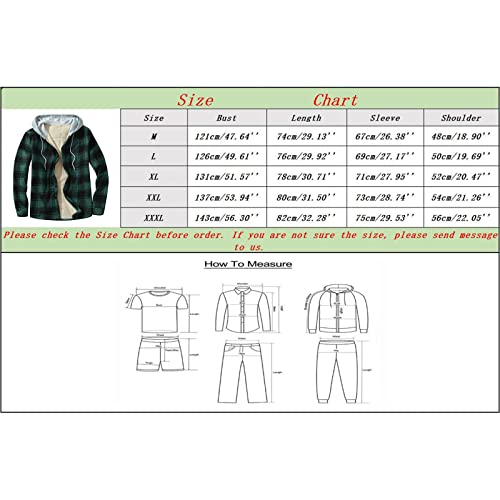 Mens Fleece Lined Flannel Plaid Shirts Jacket Button Down Sherpa Jackets with Hood Long Sleeve Winter Hooded Coats