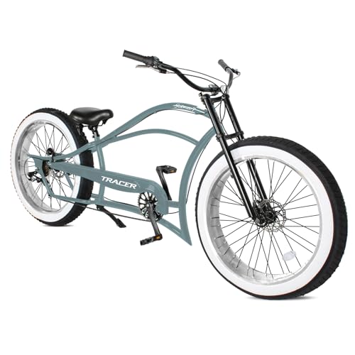Tracer Siena Stretch Beach Cruiser Bike for Adults,Chopper Style with 1/3/7 Speed, Alloy Fat Rims and Fat Tires.