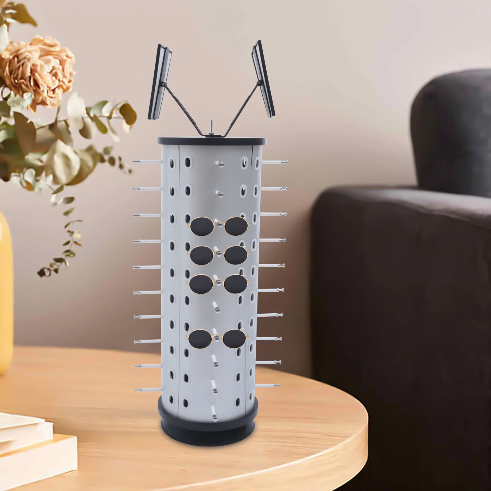 Loyalheartdy 360° Rotating Sunglasses Display Stand Freestanding 40 Pairs Sunglasses Holder Storage Rack 9.06*9.06*27.56In