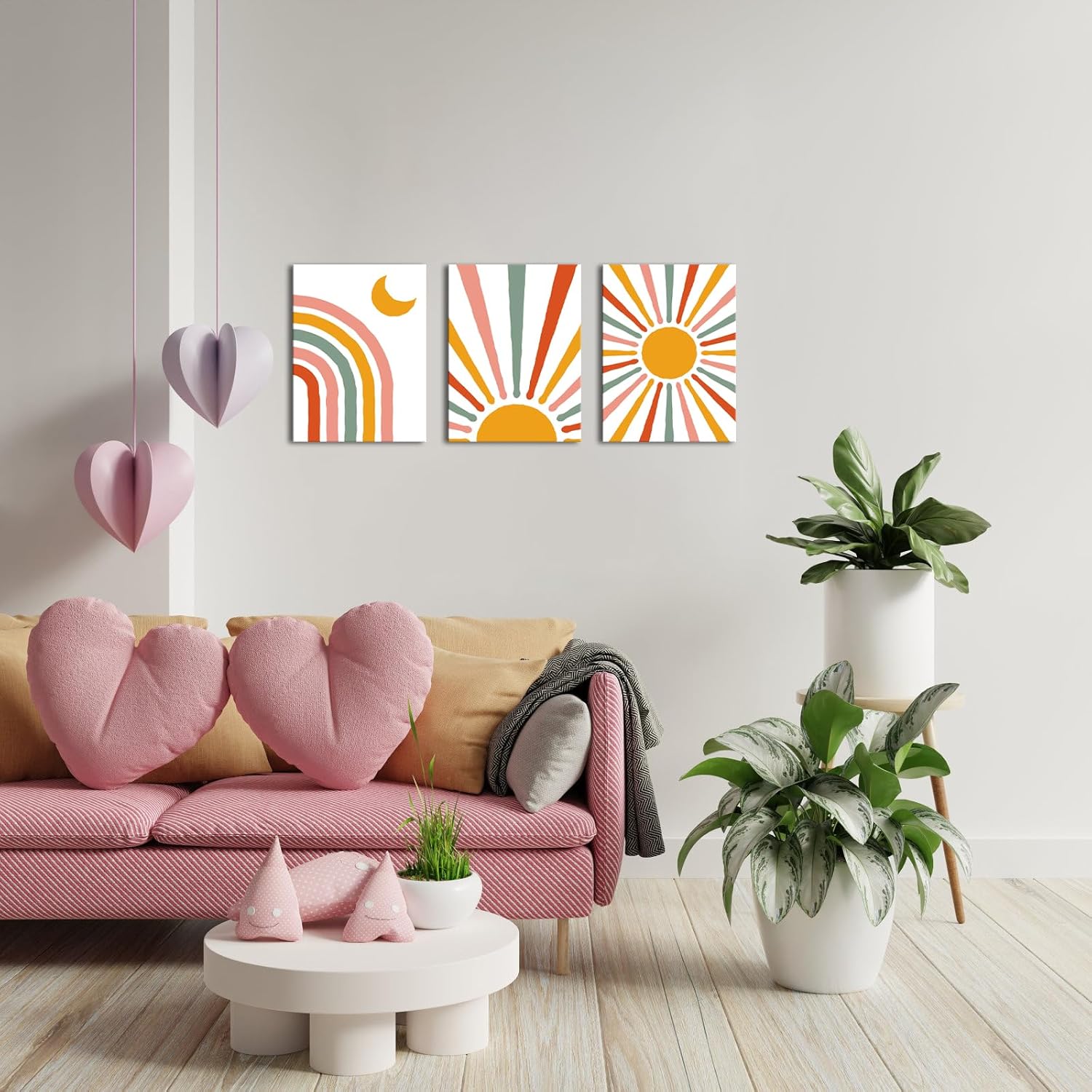 LyeArtork 3 Piece Minimalist Boho Canvas Wall Art Mid Century Modern Wall Decor Colorful Neon Geometric Sun Moon Artwork Prints Paintings for Living Room Bedroom Office Home Decor 12