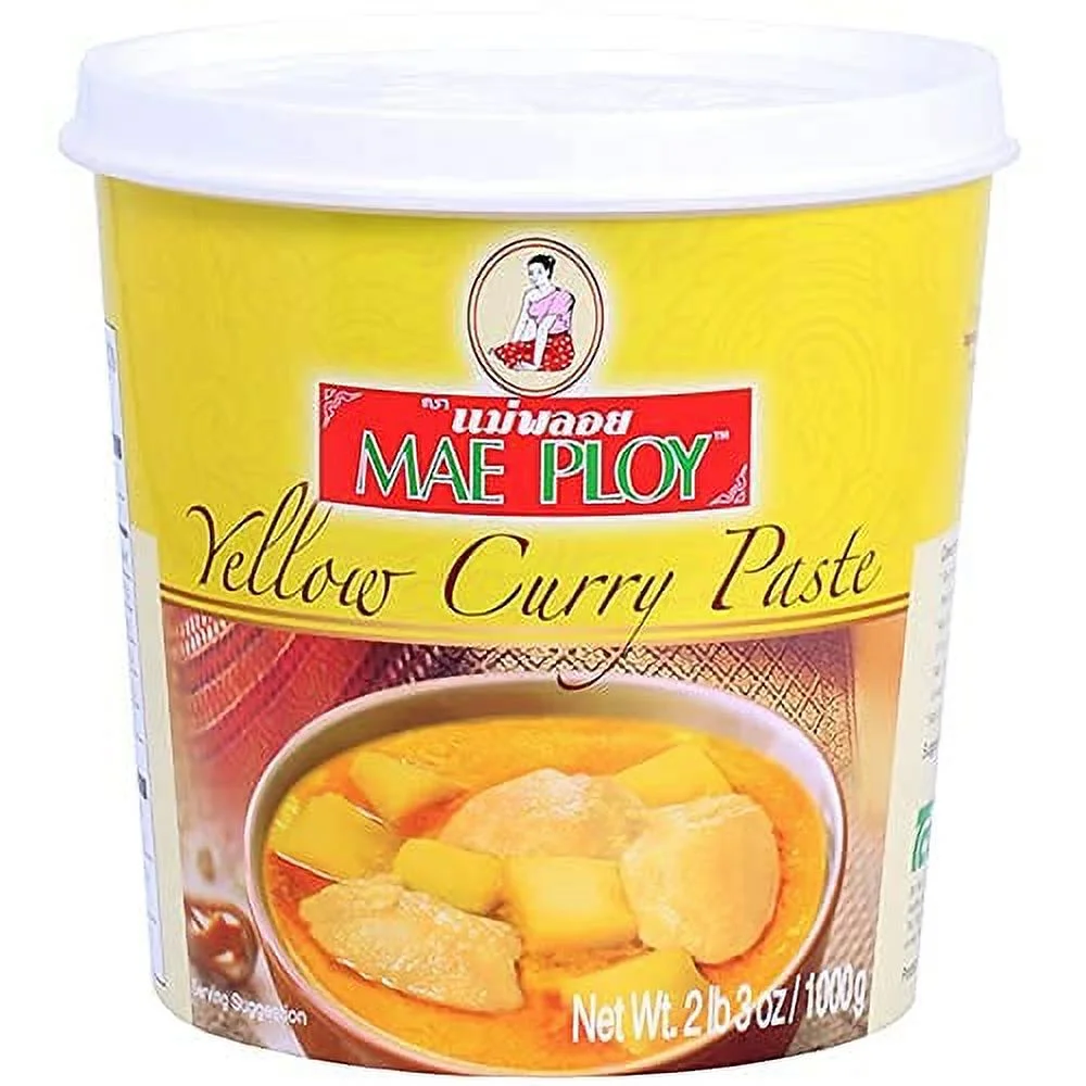 Mae Ploy Yellow Curry Paste, Authentic Thai Yellow Curry Paste For Thai Curries And Other Dishes, No MSG, Preservatives Or Artificial Coloring (35oz Tub)
