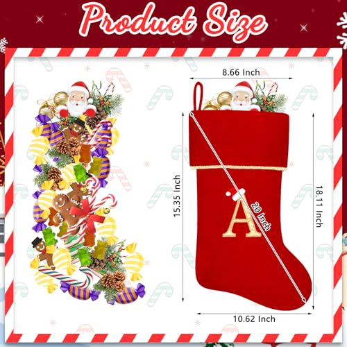 20 Inches Initial Monogram Blue Christmas Stocking, Personalized Large Embroidered Letter Velvet Christmas Stocking with Gold Trim Decoration for Family Christmas Holiday Party Decor(Letter J)