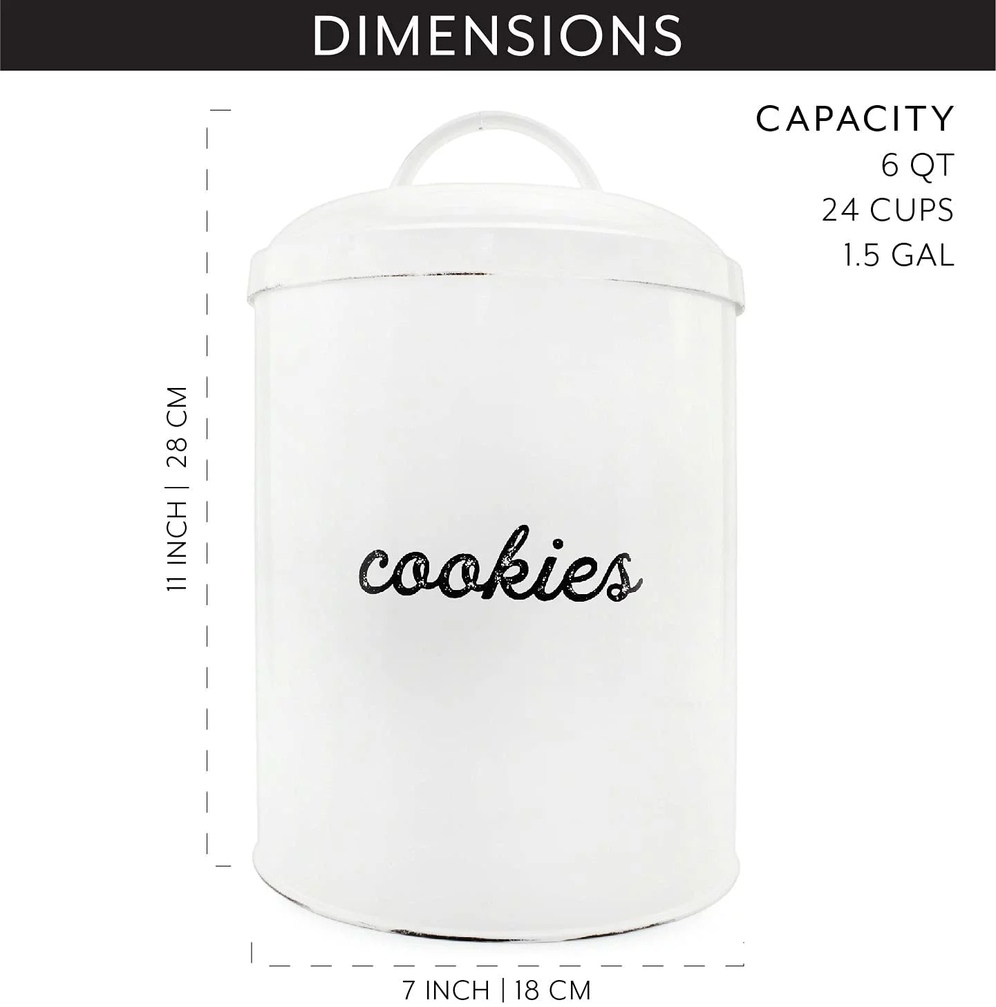AuldHome White Enamelware Cookie Jar, Rustic Large Treats Canister