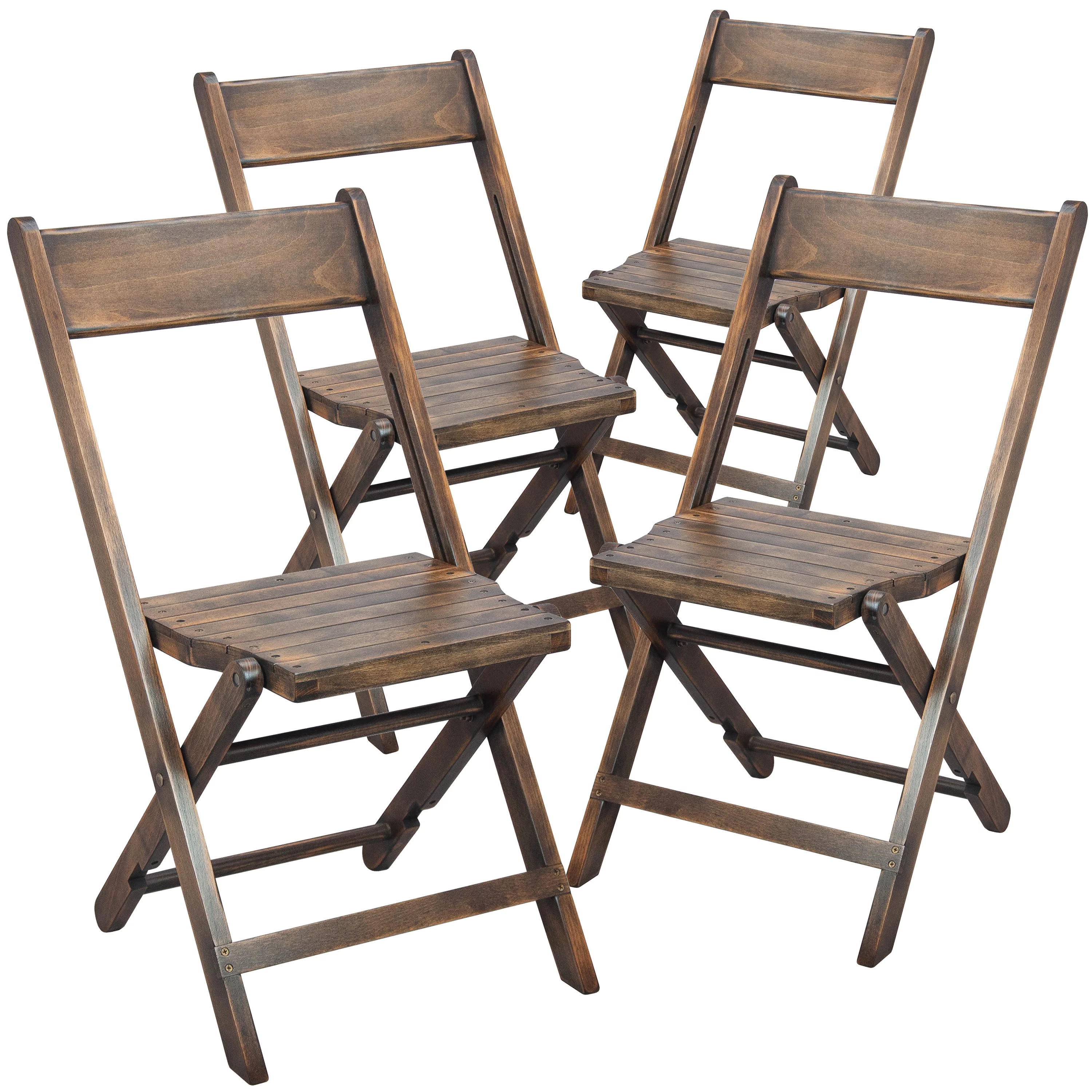 BizChair Slatted Wood Folding Special Event Chair - Antique Black, Set of 4