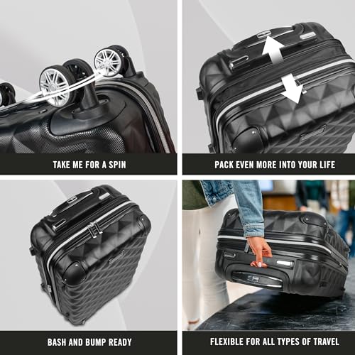 Kenneth Cole REACTION Diamond Tower Collection Lightweight Hardside Expandable 8-Wheel Spinner Travel Luggage, Black, 20-Inch Carry On