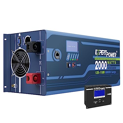 ExpertPower 3000W Pure Sine Wave Inverter Charger | Peak 9000W | DC 12V - AC 110V | LifePO4/ Lithium Battery Compatible | Auto Transfer Switch | LCD Display