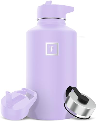 IRON °FLASK Camping & Hiking Hydration Flask with 3 Lids - Stainless Steel, Double Walled & Vacuum Insulated Water Bottle - Leak Proof & BPA Free (Midnight Black, Straw - 40 oz)