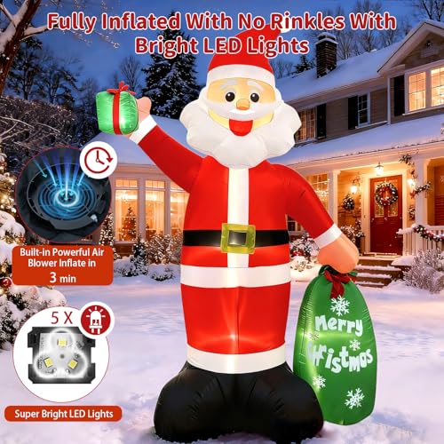 12FT Giant Christmas Inflatable Santa Claus with LED Lights and Gift Bag, Outdoor Blow Up Decorations for Yard, Indoor Holiday Party, Built-in Lights, Weatherproof, Includes Stakes & Sandbags