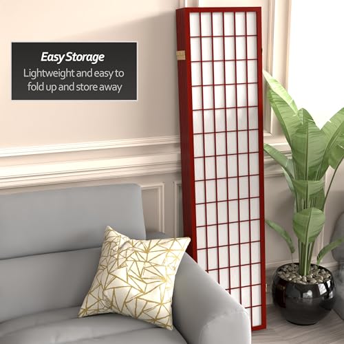 Red Lantern 6 ft. Tall Window Pane Shoji Screen-Natural-4 Panels Room Divider