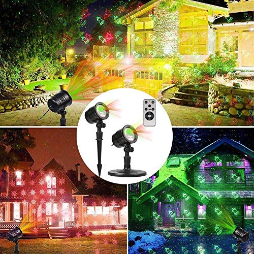 Christmas Laser Lights, Projector Lights Landscape Spotlight Red and Green Star Show with Christmas Decorative Patterns for Indoor Outdoor Garden Patio Wall