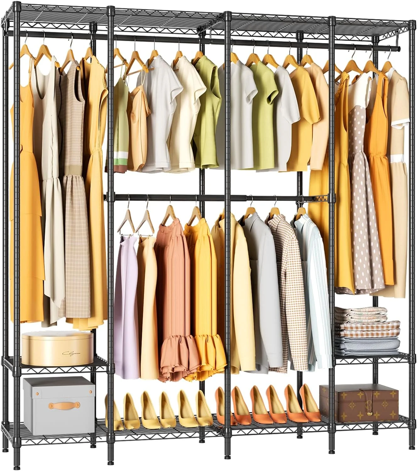 Wardrobe Rack,Freestanding Portable Closet Clothing Organizer,Corner Wardrobe Closet Storage,Wire Garment Rack Clothes Rack,Hanging Closet Organizer System,Max Load 985lbs 68.9