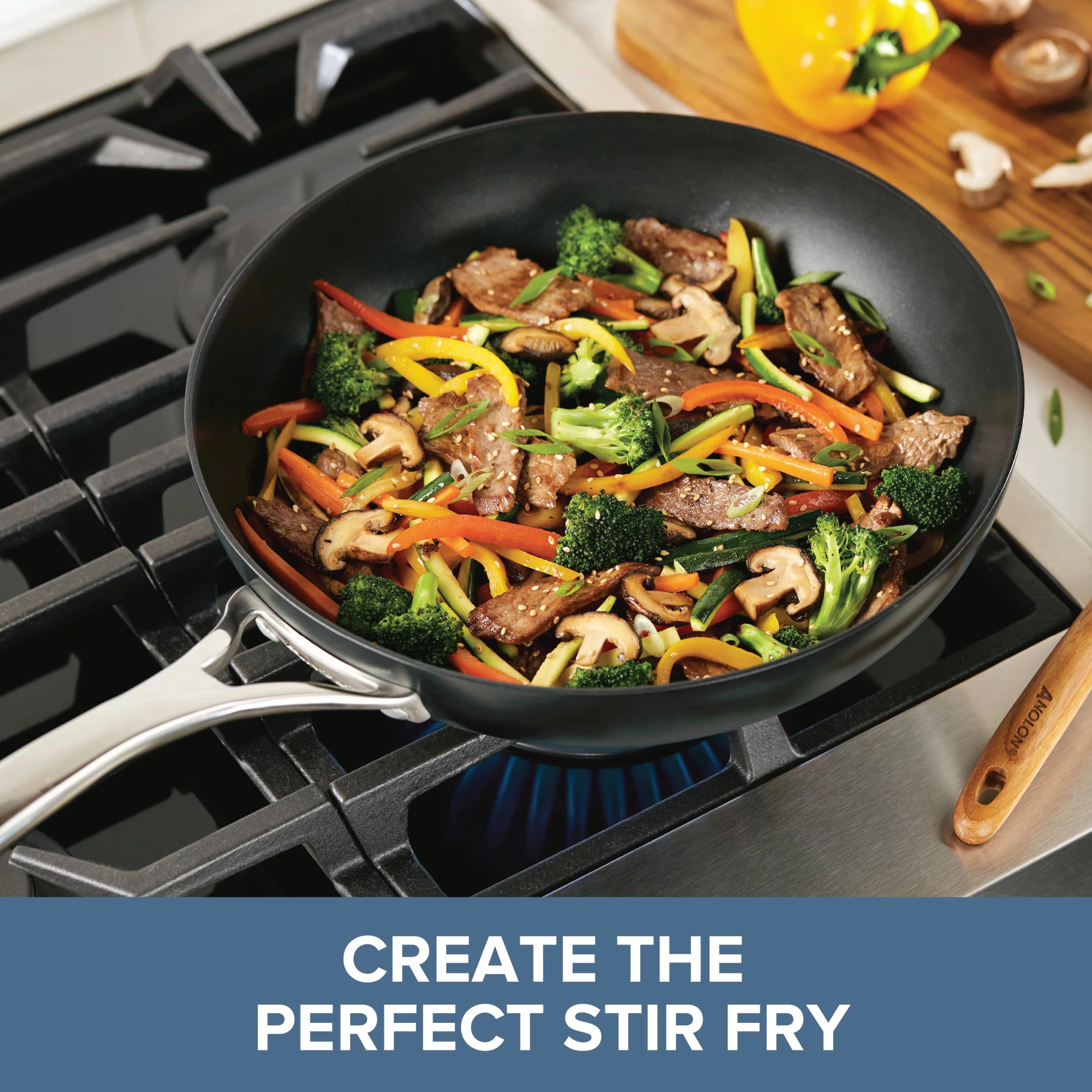 Anolon Nouvelle Copper Luxe 12 inch Hard-Anodized Nonstick Stir Fry, Onyx
