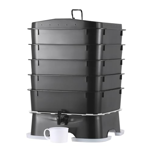 VEVOR 5-Tray Composter, 50L Worm Compost Bin - Indoor/Outdoor Worm Farm Kit for Food Waste Recycling, Vermicomposting & Vermiculture