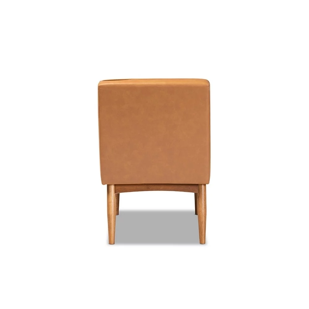 Arvid Mid-Century Modern Tan Faux Leather Upholstered and Walnut Brown Finished Wood Dining Chair