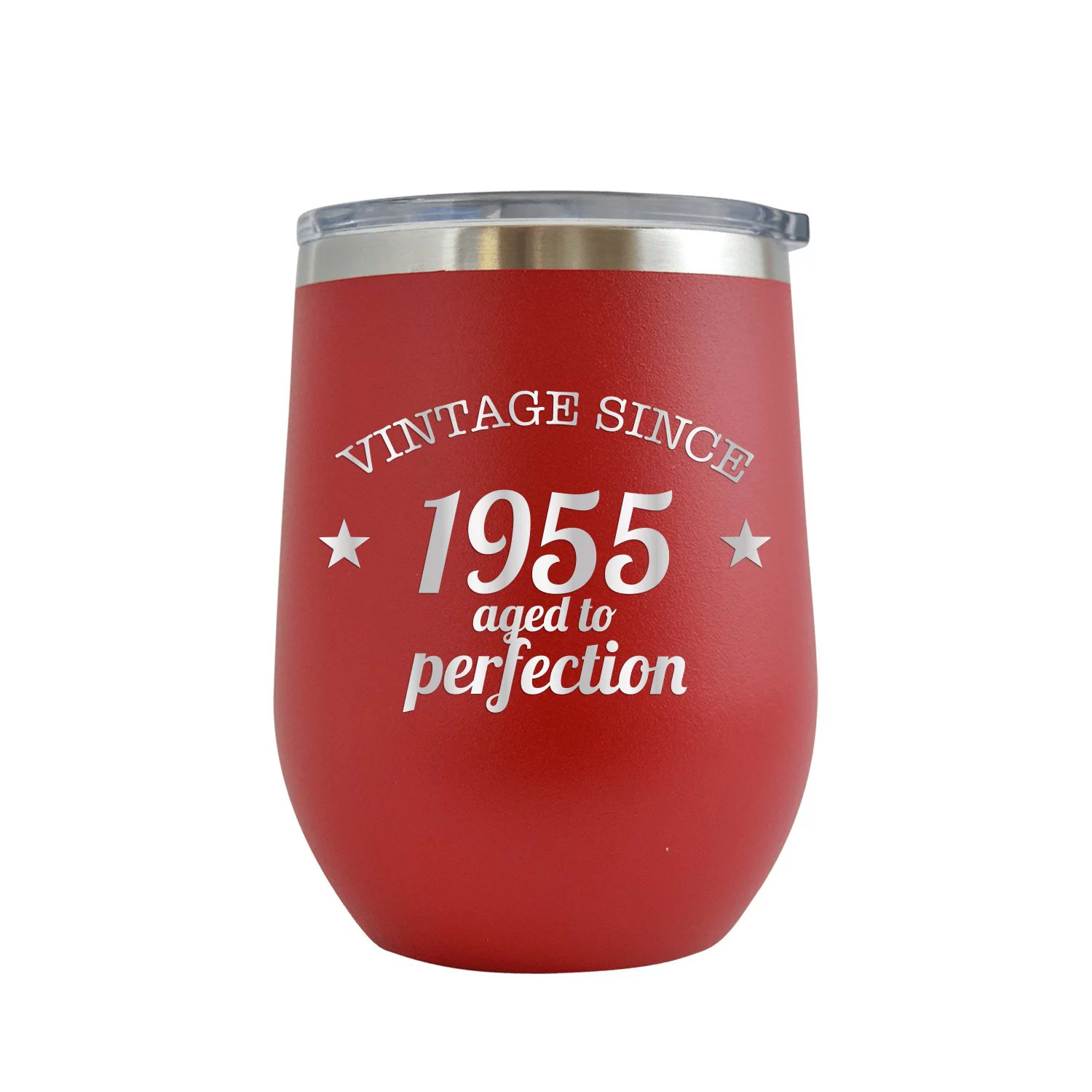 Vintage Since 1955 Aged to Perfection - Engraved 12 oz Red Wine Cup Unique Funny Birthday Gift Graduation Gifts for Men or Women 65th Birthday Sixty Five Over the Hill Hilarious 1955