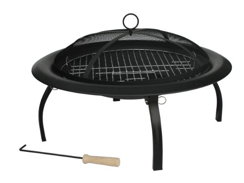 Fire Sense 60873 Fire Pit Portable Folding Round Steel with Folding Legs Wood Burning Lightweight Included Carrying Bag & Screen Lift Tool - Black - 22