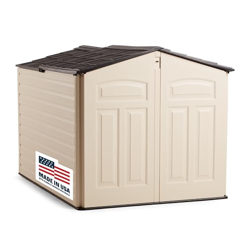 Rubbermaid Slide-Lid Resin Outdoor Storage Shed (5 x 6.5 Ft),Weather Resistant, Beige/Brown, Organization for Home/Backyard/Garden Tools/Lawn Mower/Bike Storage/Pool Supplies