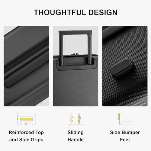 LEVEL8 Hard Shell Carry on Luggage Airline Approved, Carry-on Suitcases with Wheels, Lightweight Luminous Textured Hardside Travel Bag with Tsa Lock, 20 Inch, Black