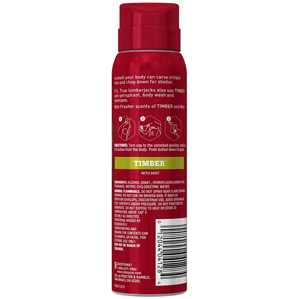 Old Spice Fresher Collection Re-Fresh Body Spray, Timber 3.75 oz (Pack of 4)