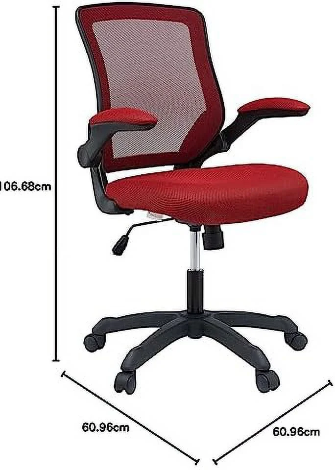 Veer Office Chair with Mesh Back and Vinyl Seat With Flip-Up Arms in Red