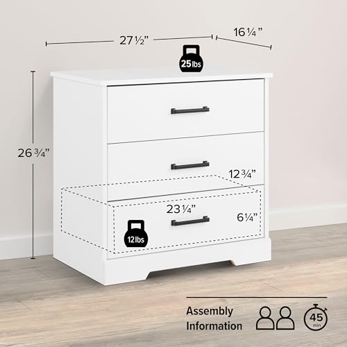 Prepac Sonoma Traditional Tall Nightstand Side Table with 3 Drawers, Functional Tall 3-Drawer Bedside Table 16