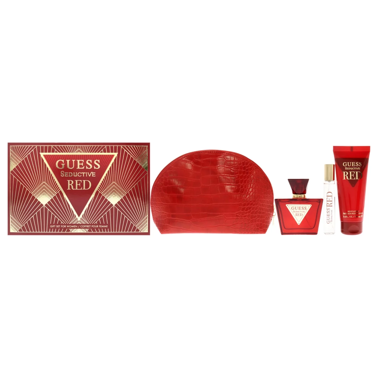 Guess Seductive Red by Guess for Women - 4 Pc Gift Set 2.5oz EDT Spray, 3.4oz Body Lotion, 0.5oz Travel EDT Spray, Pouch