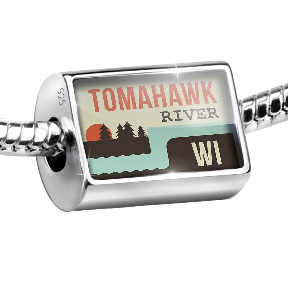 Neonblond Charm USA Rivers Tomahawk River - Wisconsin 925 Sterling Silver Bead